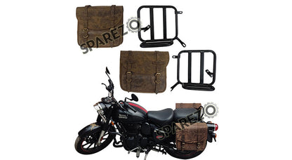 Royal Enfield New Classic Reborn 350 Leather Bags Dust Color With Mounting Pair