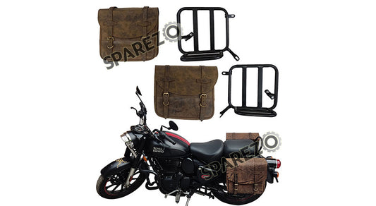 Royal Enfield New Classic Reborn 350 Leather Bags Dust Color With Mounting Pair