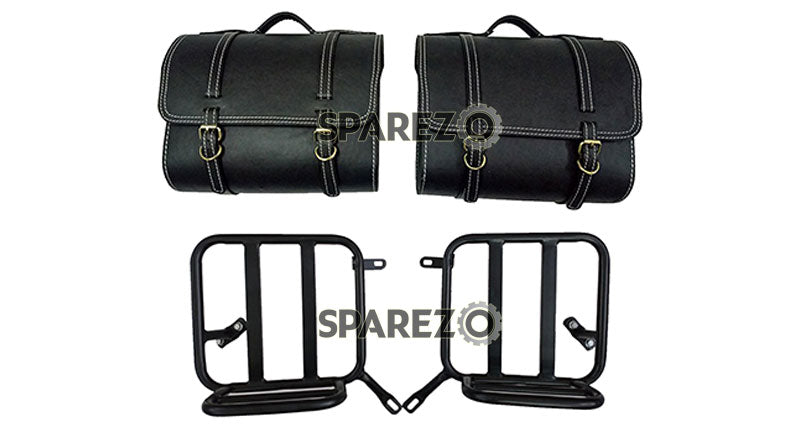 Royal Enfield New Classic Reborn 350 Leather Black Bags With Mounting Pair