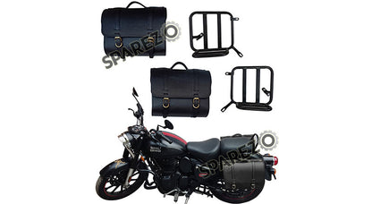 Royal Enfield New Classic Reborn 350 Leather Saddle Black Bags and Mounting Pair