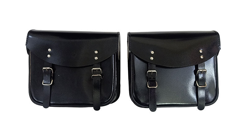 Royal Enfield Hunter 350 Leather Saddle Bags Glossy Black With Mounting Pair