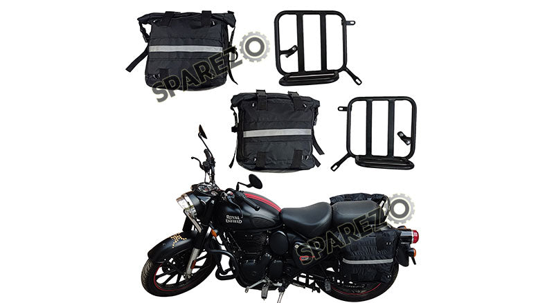 Royal Enfield New Classic Reborn 350 Canvas Saddle Black Bags With Mounting Pair