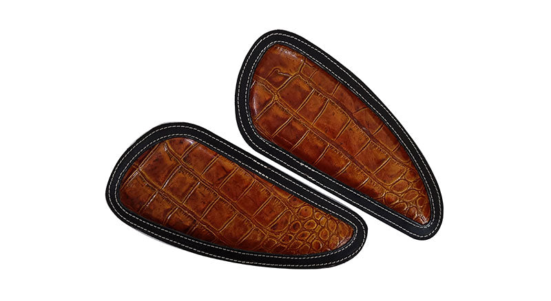 Customized Royal Enfield Interceptor 650cc Leather Knee Pad Pair Orange Crush D10