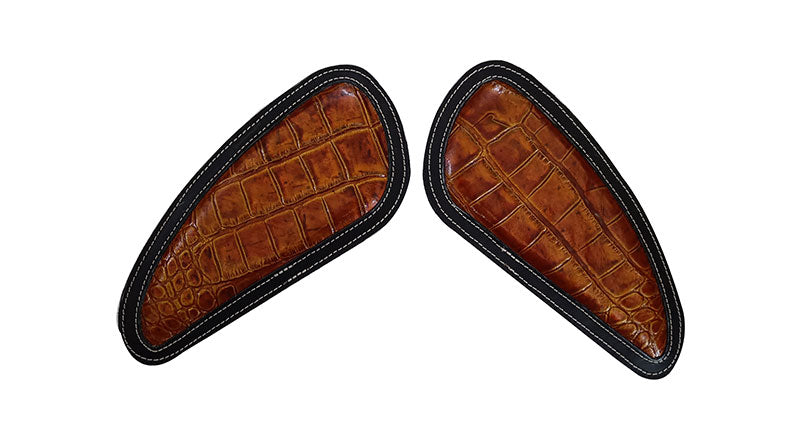 Customized Royal Enfield Interceptor 650cc Leather Knee Pad Pair Orange Crush D10