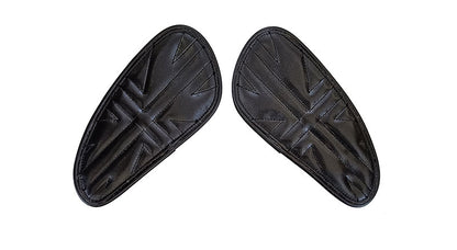 Customized Royal Enfield Interceptor 650cc Leather Knee Pad Pair Union Jack Black D9