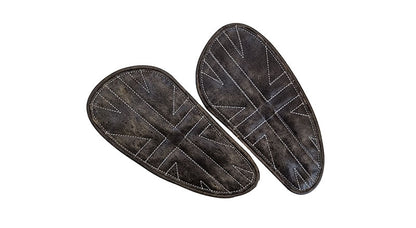 Customized Royal Enfield Interceptor 650cc Leather Knee Pad Pair Union Jack Rusty Grey D8