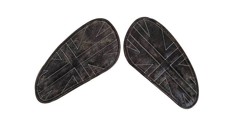 Customized Royal Enfield Interceptor 650cc Leather Knee Pad Pair Union Jack Rusty Grey D8