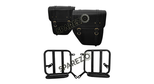Royal Enfield New Classic Reborn 350cc Leather Bags With Mounting Pair Black
