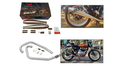 Royal Enfield GT and Interceptor 650cc Red Rooster Header Bend Pipe with Silencer Matt Finish