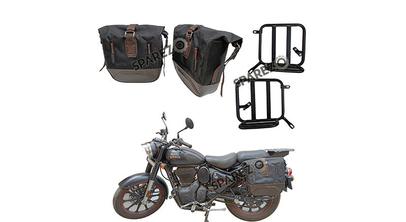 Royal Enfield Classic Reborn 350cc Pannier Luggage Bags Brown and Mounting 2022-23