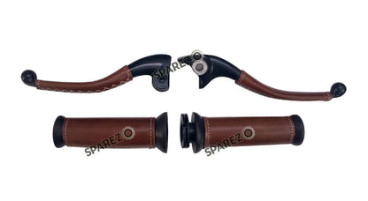 Royal Enfield Classic Reborn and Meteor 350cc Leather Covering Levers Grips With Tool Bag