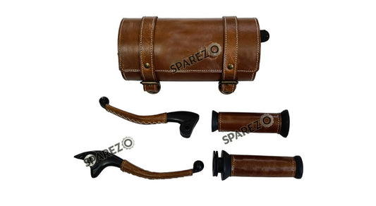 Royal Enfield New Classic Reborn and Meteor 350cc Leather Covering Levers Grips With Tool Bag