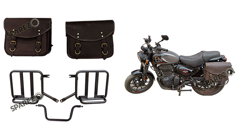 Royal Enfield Hunter 350 Leather Saddle Bags Rusty Brown With Mounting Pair