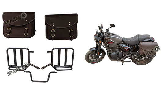 Royal Enfield Hunter 350 Leather Saddle Bags Rusty Brown With Mounting Pair