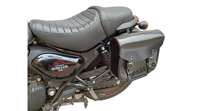 Royal Enfield Hunter 350 Leather Saddle Bags Glossy Black With Mounting Pair