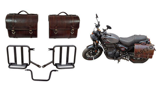 Royal Enfield Hunter 350 Leather Saddle Bags Antique Color With Mounting Pair
