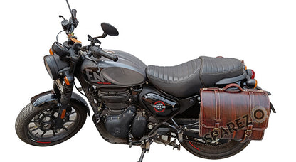 Royal Enfield Hunter 350 Leather Saddle Bags Antique Color With Mounting Pair