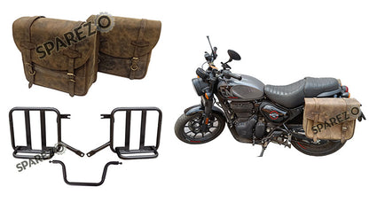 Royal Enfield Hunter 350 Leather Saddle Bags Dust Color With Mounting Pair