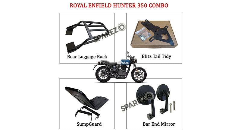 Royal Enfield Hunter 350 Luggage Rack Tail Tidy Sumpguard and Bar End Mirrors