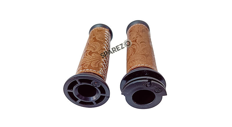 Royal Enfield Classic Reborn 350 and Meteor 350 Lever Grip With Engraved Leather Cover Brown
