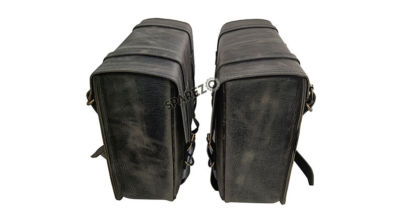 Royal Enfield Classic Reborn 350 Grey Black Leather Bags with Mounting Pair