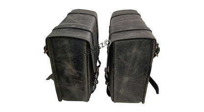 Royal Enfield Hunter 350 Grey Black Leather Bags with Mounting Pair