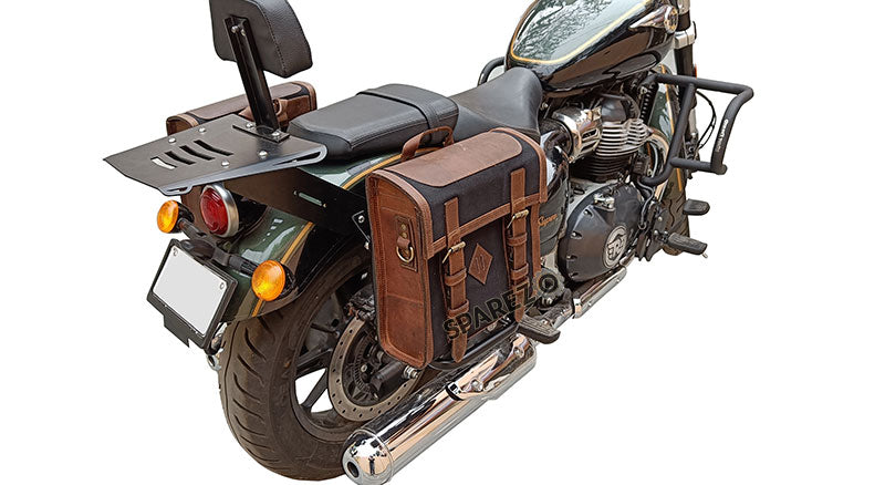 Royal Enfield Super Meteor 650 Canvas Leather Bags With Pannier Mounting Pair