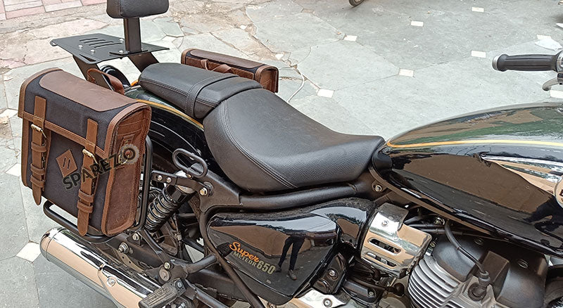 Royal Enfield Super Meteor 650 Canvas Leather Bags With Pannier Mounting Pair