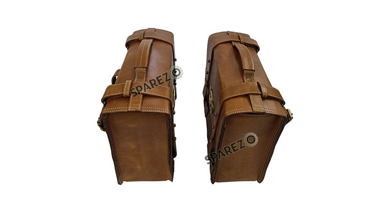 Royal Enfield Super Meteor 650 Tan Brown Leather Pannier Bags With Mounting Pair