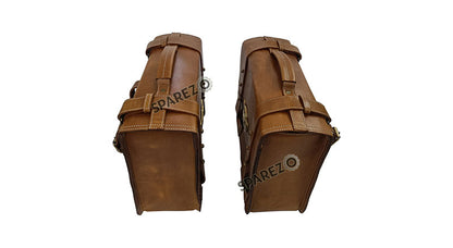 Royal Enfield Super Meteor 650 Tan Brown Leather Pannier Bags With Mounting Pair