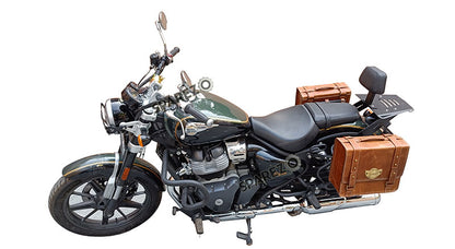 Royal Enfield Super Meteor 650 Tan Brown Leather Pannier Bags With Mounting Pair