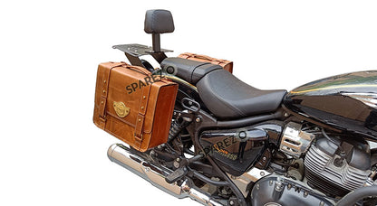 Royal Enfield Super Meteor 650 Tan Brown Leather Pannier Bags With Mounting Pair