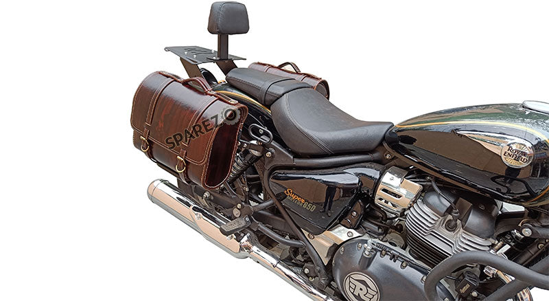 Royal Enfield Super Meteor 650 Antique Brown Leather Pannier Bags and Mounting