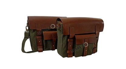 Royal Enfield Super Meteor 650 Olive Canvas Leather Pannier Bags and Mounting