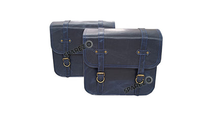 Royal Enfield Super Meteor 650 Navy Blue Leather Pannier Bags and Mounting LH RH