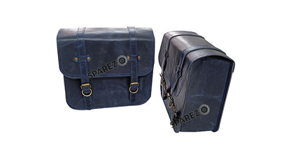 Royal Enfield Super Meteor 650 Navy Blue Leather Pannier Bags and Mounting LH RH