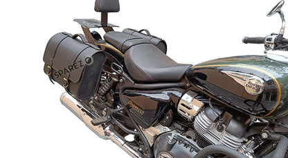 Royal Enfield Super Meteor 650 LH RH Black Leather Pannier Bags Pair and Mounting