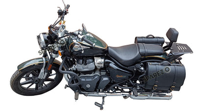 Royal Enfield Super Meteor 650 LH RH Black Leather Pannier Bags Pair and Mounting