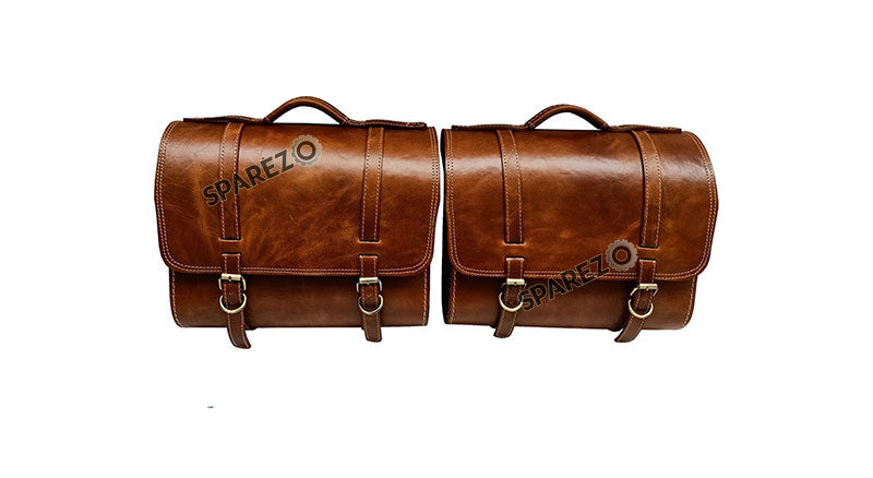 Royal Enfield Super Meteor 650 Brown Tan Leather Bags With Pannier Mounting