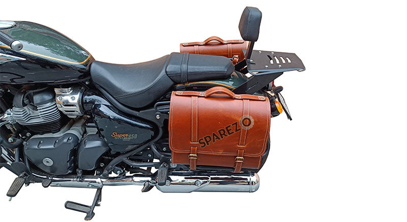 Royal Enfield Super Meteor 650 Brown Tan Leather Bags With Pannier Mounting
