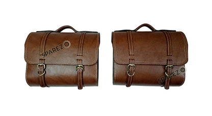 Royal Enfield Super Meteor 650 Brown Leather Bags With Pannier Mounting Pair