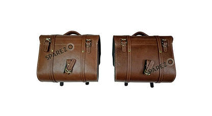 Royal Enfield Super Meteor 650 Brown Leather Bags With Pannier Mounting Pair