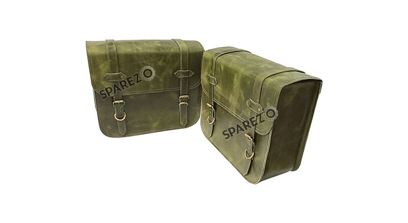 Royal Enfield Super Meteor 650 Olive Green Leather Pannier Bag and Mounting LH RH