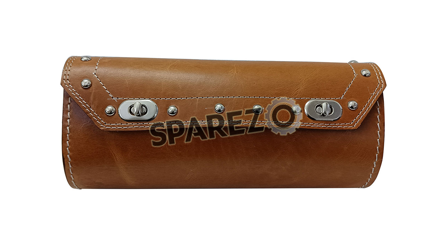 Universal Fit Indian Motorbike Front Side Tan Color Genuine Leather Tool Bag