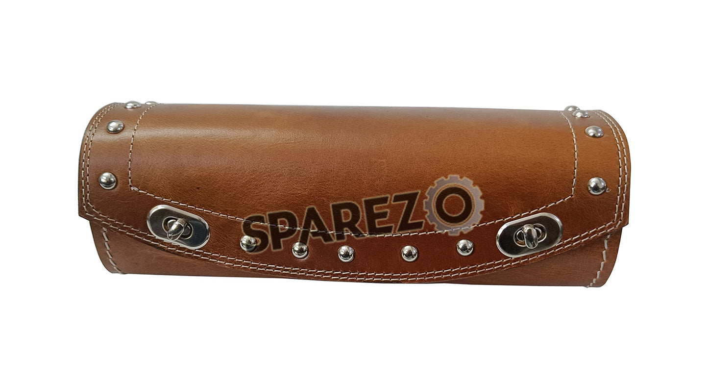 Universal Fit Indian Motorbike Front Side Brown Tan Genuine Leather Tool Bag