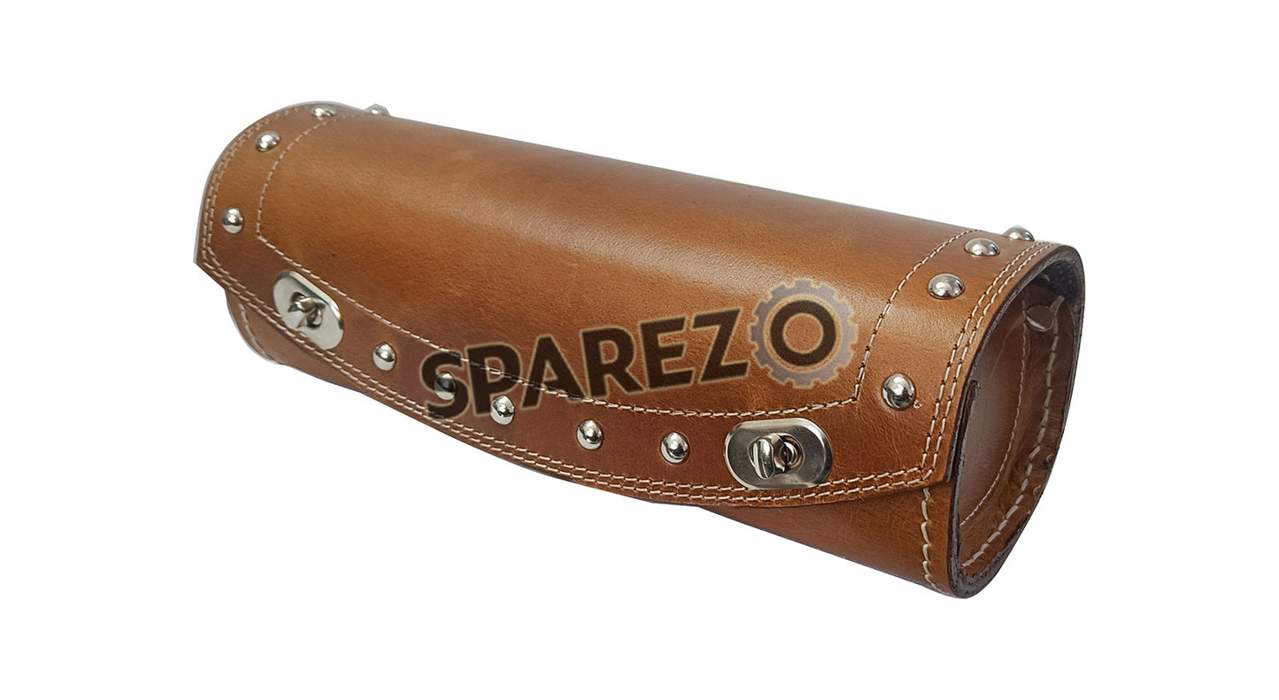 Universal Fit Indian Motorbike Front Side Brown Tan Genuine Leather Tool Bag