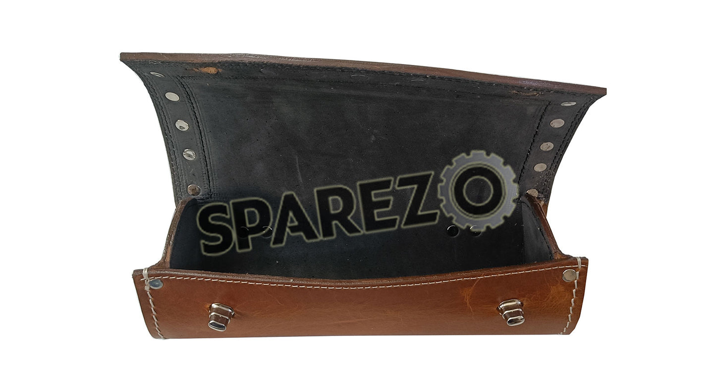 Universal Fit Indian Motorbike Front Side Brown Tan Genuine Leather Tool Bag