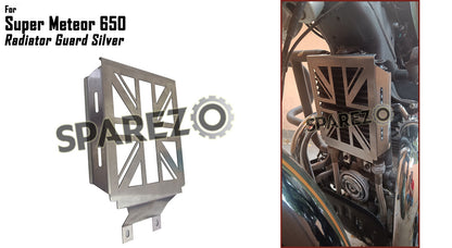 Royal Enfield Super Meteor 650 Flag Design Oil Cooler Radiator Guard Silver