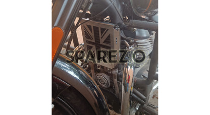 Royal Enfield Super Meteor 650 Flag Design Oil Cooler Radiator Guard Silver