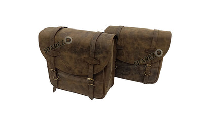 Royal Enfield Super Meteor 650 Dust Color Leather Pannier Bags and Mounting Pair